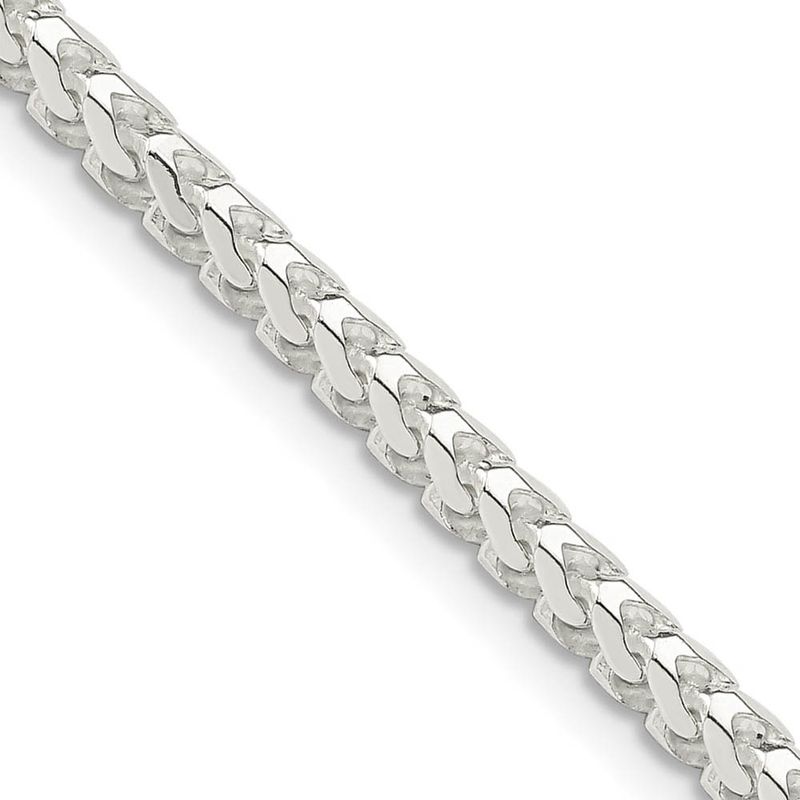 3.4mm Sterling Silver D/C Solid Square Franco Chain Necklace, 26 Inch